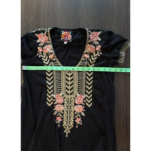 Johnny Was Rianne Knit Drape Top Black With Embroidered Floral Design Size XS - Picture 8 of 9